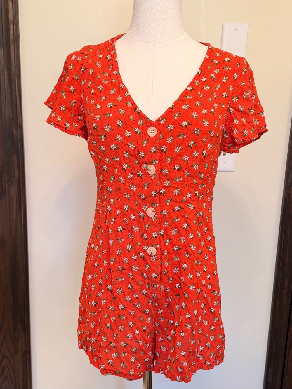 BB Dakota & Steve Madden Red Floral Button-Front Romper